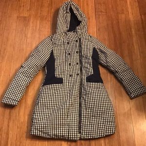 Gingham navy hooded winter coat